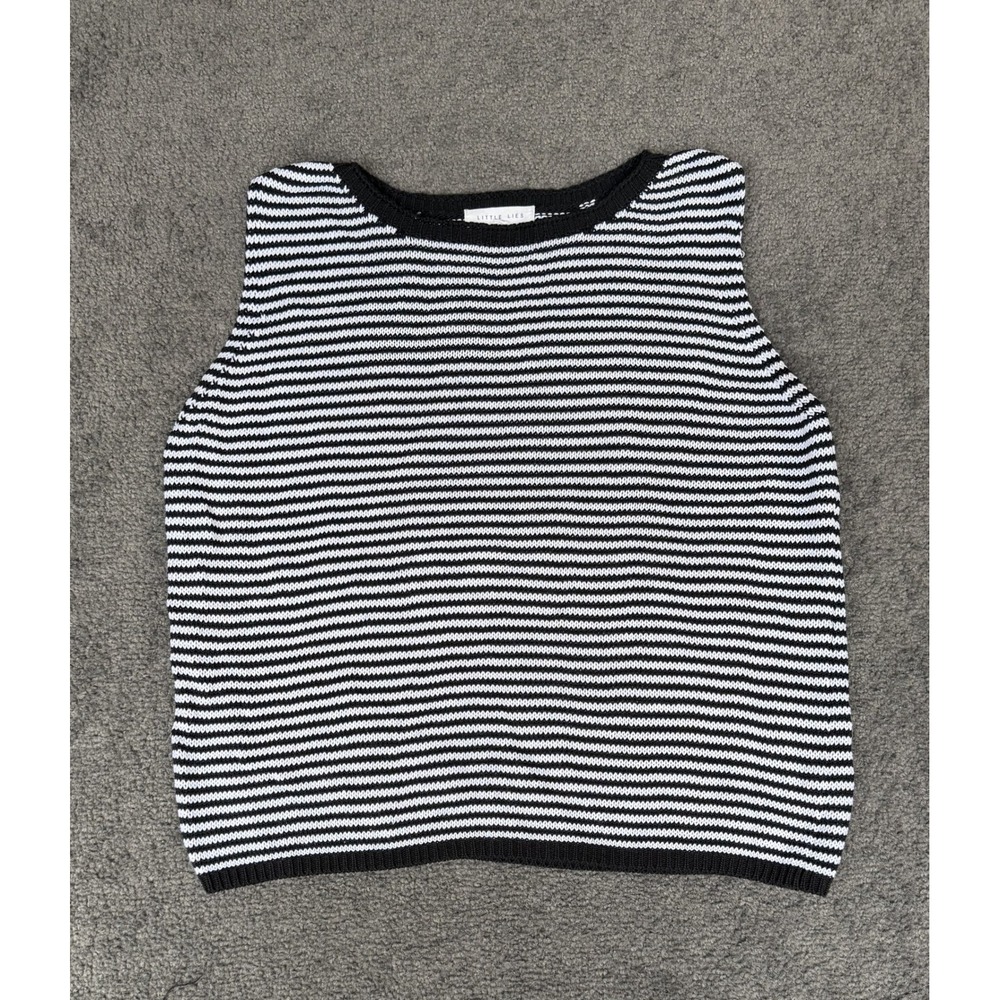 Little Lies Black White Striped Sleeveless Knit Vest Top Size SM Linen Blend